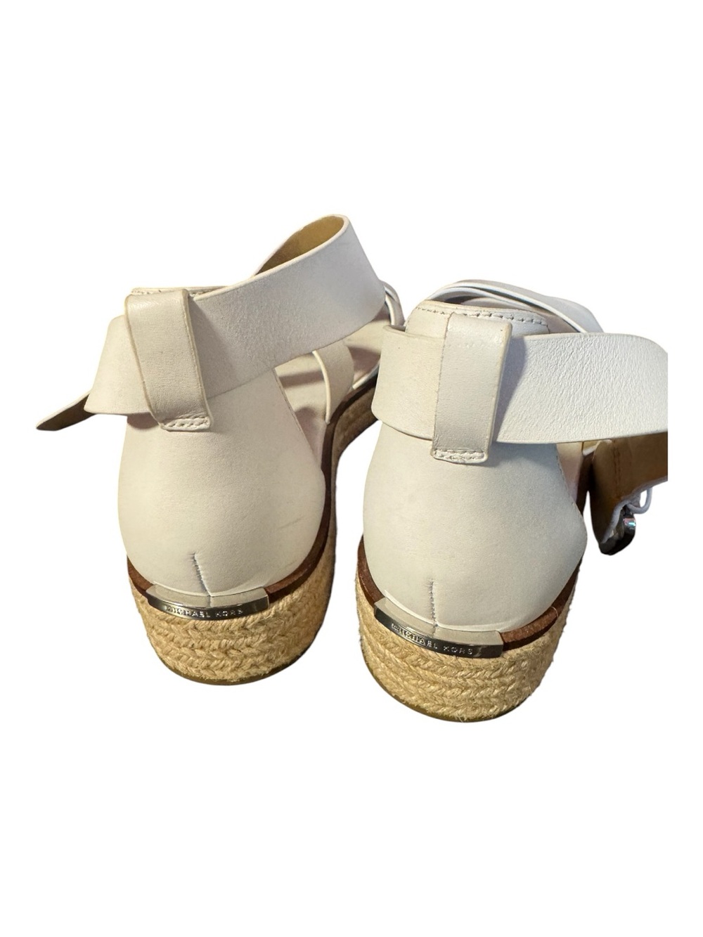 Michael Kors Darby White Leather Espadrille Platform Wedge Sandals Size 8.5 - Picture 4 of 5